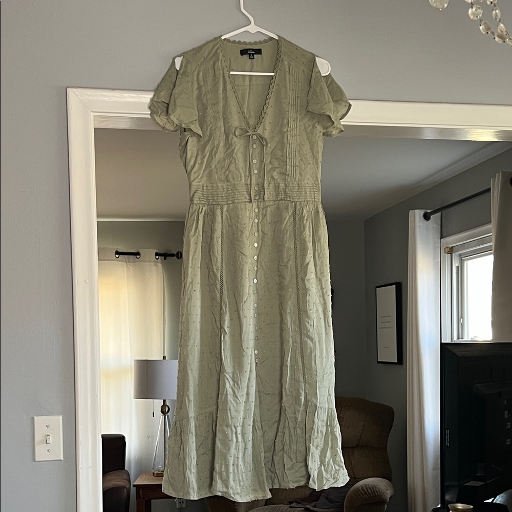 Lulu's Sage Midi Dress with Button Detail